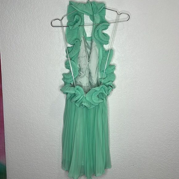 NWT AMUR MIMI HALTER NECK FRILL MINI DRESS Miami Sky Size 0 - Picture 7 of 16